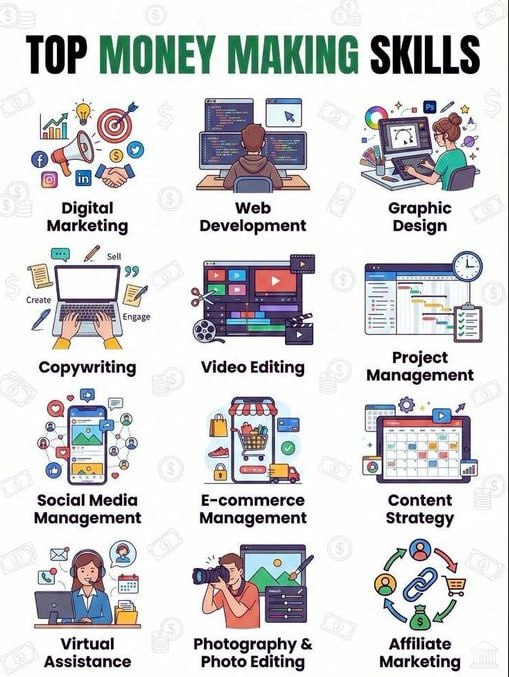 DIGIMINAL's tweet image. Top Money Making Skills.