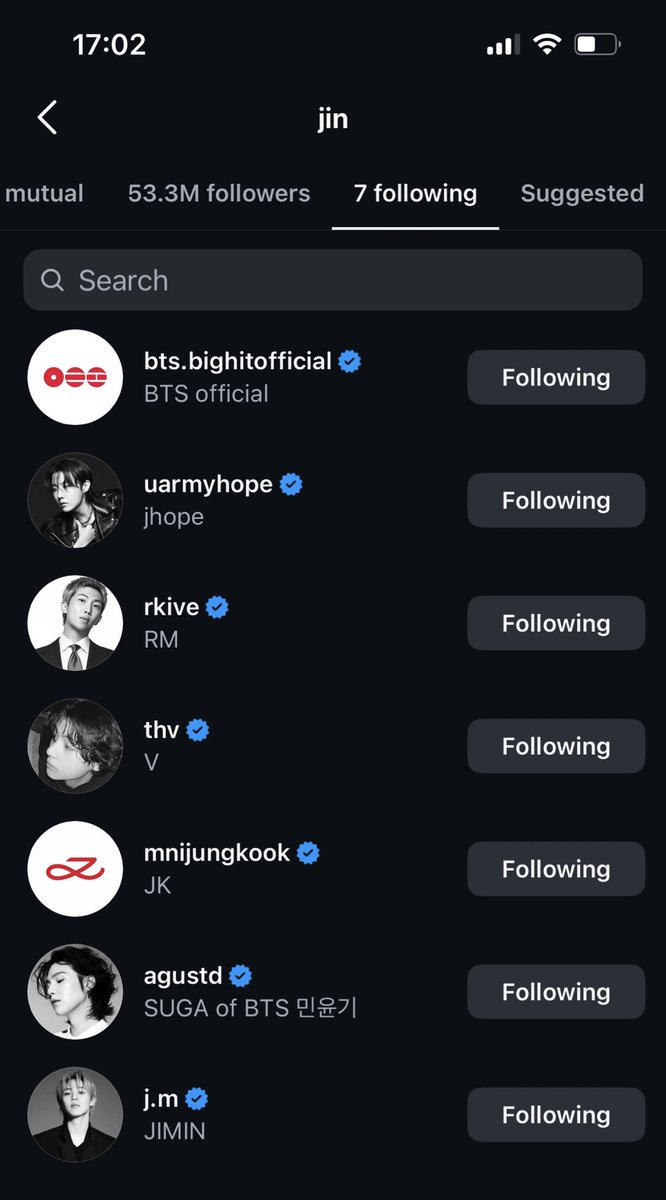 btsarmy202017's tweet photo. JIN FINALLY FOLLOWED JUNGKOOK ON INSTAGRAM EVERYONE!!!!!!!! 🥳🥳🥳 https://t.co/uxmrp70Uqb