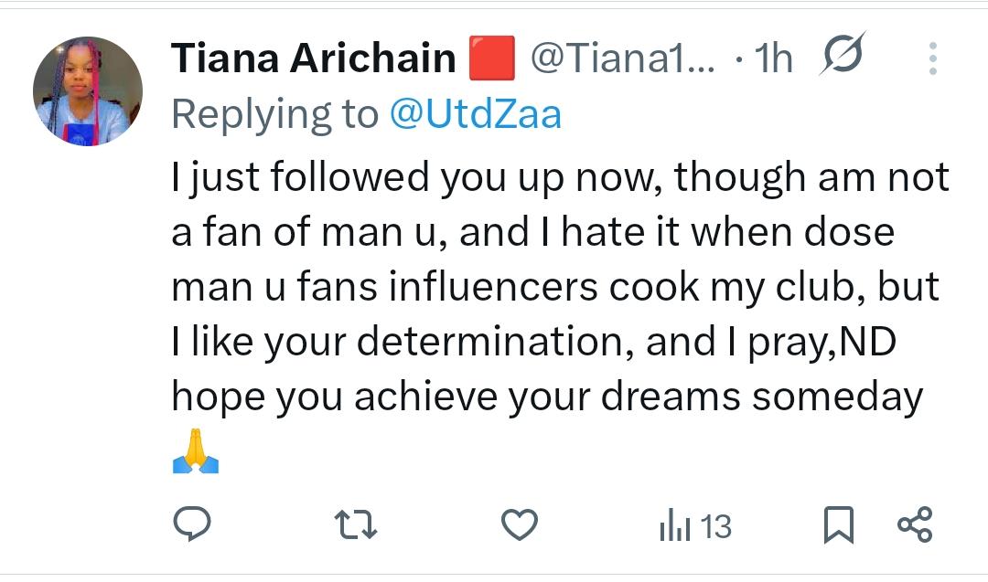 Bro to bro: Never ever refuse to follow someone who is growing cz he/she supports a team you don't support✍️.
Anyways this message touched on the bottom of my frippin heart🥹.