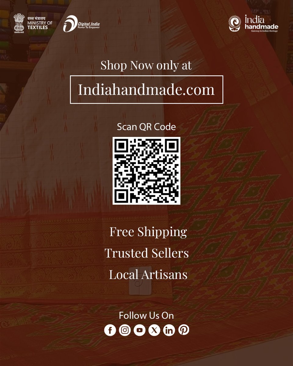 Indiahandmade_'s tweet image. Vibrant weaves, timeless charm ✨
The Pochampally Ikat from Telangana is a true blend of art and heritage.

Handle with care to keep its colours and beauty alive 🤍

#HandloomLove #Ikat #SareeCare #indiantextiles