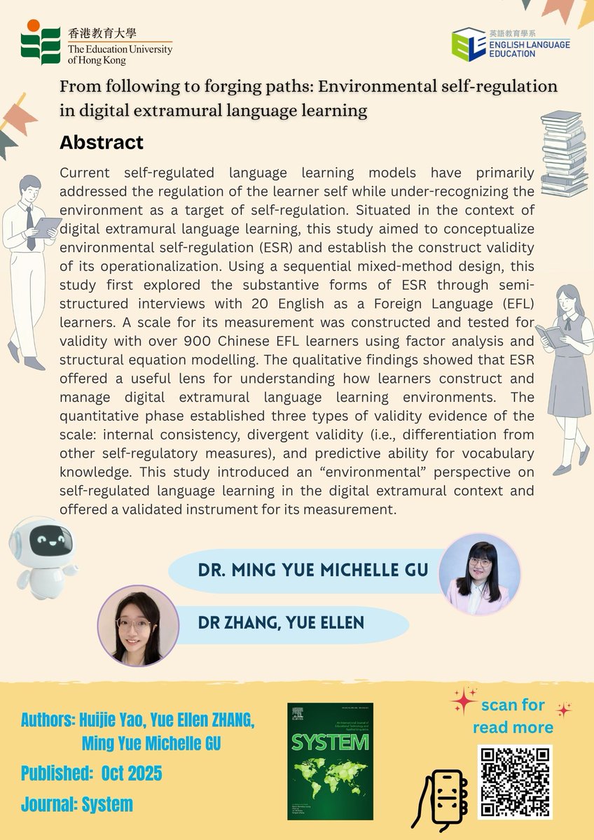 Eduhk_ELE's tweet image. ELE's Open Knowledge Poster (#44)

From following to forging paths: Environmental self-regulation in digital extramural language learning

#EdUHK #poster #education #qualityresearch