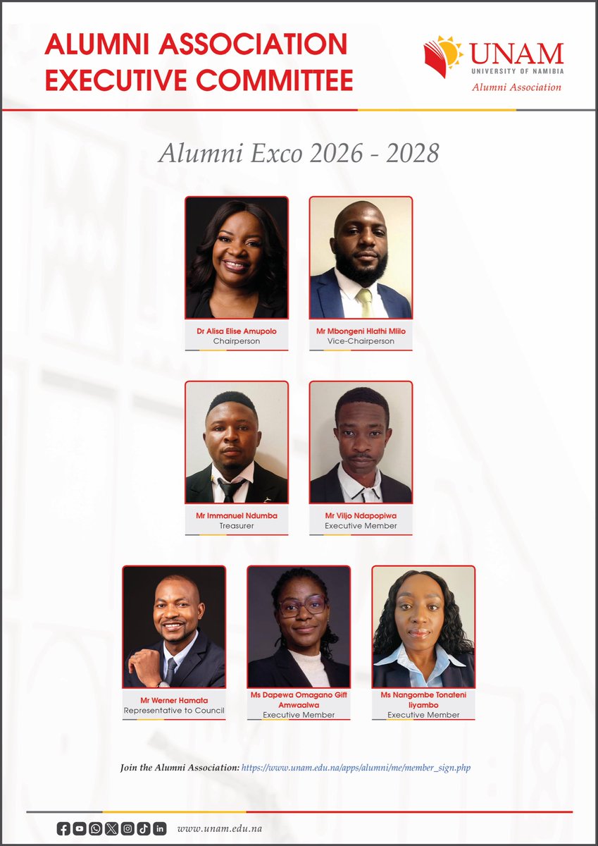 UnamAssociation's tweet photo. Following a successful Alumni Association election, the final elected members of the UNAM Alumni Association Executive Committee for the 2026–2028 term are hereby presented. 

#UNAMAlumni #AlumniAssociation #ExecutiveCommittee #UNAM #Leadership #AlumniExco2026 #TogetherForProgres https://t.co/Csn2ltRlL3