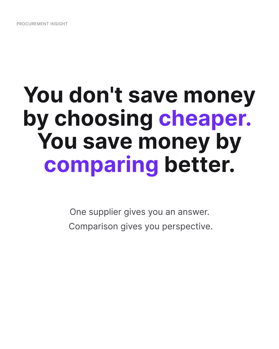 pcurohq's tweet photo. Choosing cheaper doesn’t save money.

Comparing better does.

Because comparison shows more than price:

Response speed
Delivery reliability
Real understanding

Pcuro makes that comparison simple
so you can decide with clarity.

#b2b #procurement #supplychain #startups #operations #productivity #founders
