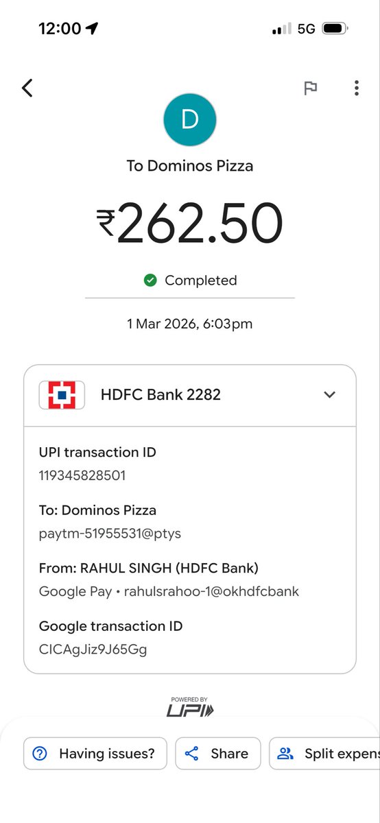 0Rahulsingh's tweet photo. @dominos_india That’s frustrating—On 1st march I made an online payment of 262.5₹ at the store.the order was not reflected in the application. I was informed that the amount refunded within 7 working days. Unfortunately, the refund has not yet been credited to my account. https://t.co/WVbZbcvIyQ