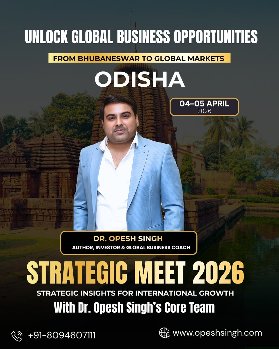 Unlock Global Business Opportunities from Odisha 🚀Ready to take your business beyond borders?
Join Strategic Meet 2026 with Dr. Opesh Singh and discover how to scale your vision globally.From Bhubaneswar to international markets, this is your chance to gain real insights,