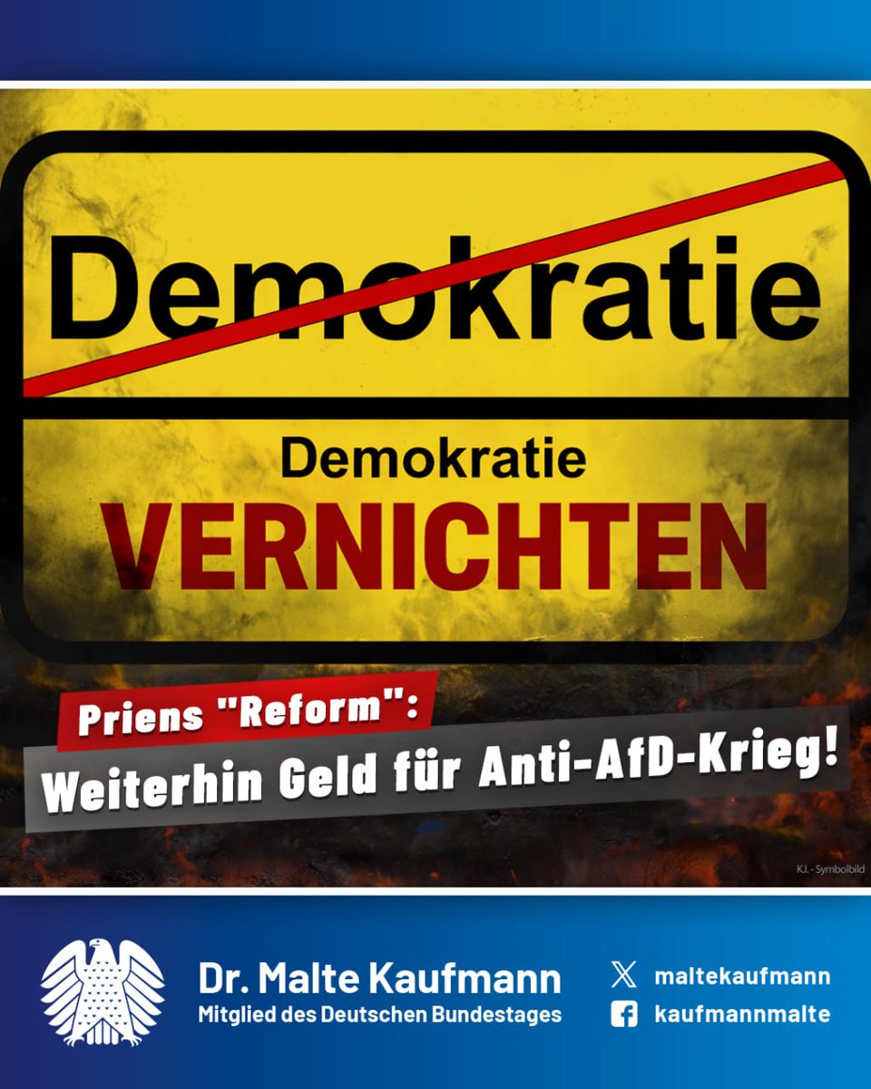 MalteKaufmann's tweet image. Priens simulierter "Kurswechsel": "Demokratie leben!" – der steuerzahlerfinanzierte Krieg gegen die AfD geht weiter! Nach einem Jahr #CDU-Regierung verkündet Familienministerin Karin Prien einen "sanften Entzug" für ihre #NGO-Staatsgeldempfänger wie HateAid, Correctiv und sogar