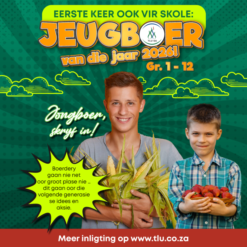 sa_tlu's tweet photo. TLU SA brei sy suksesvolle Jongboer van die Jaar-kompetisie uit en loods vir die eerste keer die Jeugboer van die Jaar vir laer- en hoërskole! 

#JeugboerVanDieJaar #TLUSA #JongBoere https://t.co/R06O7xzco3