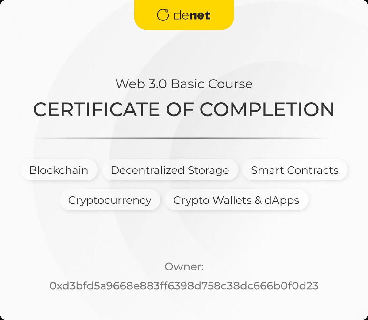 🎓 Finished the Web 3.0 Basic Course with DeNet!

Now I’m a certified user and have confirmed my role in the DeNet ecosystem. This gives me direct access to new opportunities and eligibility for the Main Airdrop.

Join me, learn Web 3.0, and unlock yours: links.denet.app/mobile?referre…