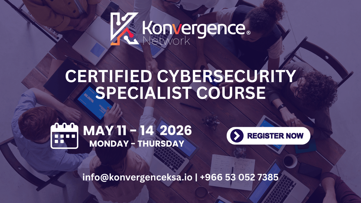 konvergence01's tweet photo. Step into cybersecurity with confidence 🔐

@konvergence01  Cybersecurity Specialist Course builds hands-on skills for real-world threats and a strong InfoSec foundation.

📅 May 11–14, 2026 (Mon–Thu)
👉 Register Now: [https://t.co/Wf8wG7kiYj]

#CyberSecurity #InfoSec #Upskill https://t.co/jvq2arUVW6