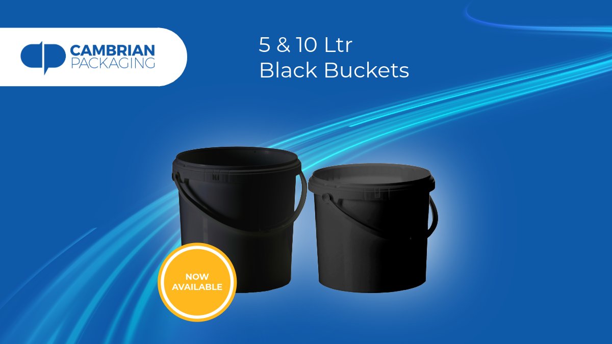 CambrianPack's tweet photo. Our new black buckets are here! Dotted rim for secure stacking, watertight snap-on lids for maximum protection, and a UV-resistant black finish for long-term durability. 
All sizes in stock for next-day delivery. DM us for samples or a quote. https://t.co/TxUi6mry7d