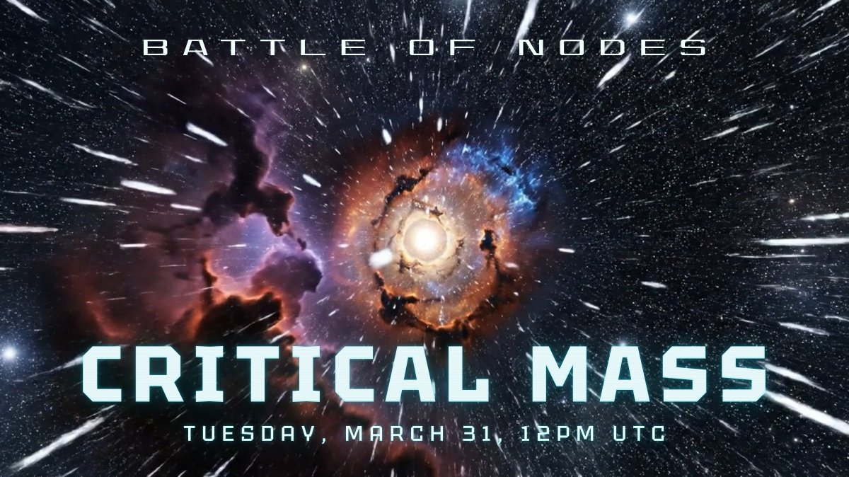 Critical Mass.

The final Battle of Nodes stress test.

Today at 12PM UTC.

Live on <a href="/YouTube/">YouTube</a> &amp; <a href="/X/">X</a>