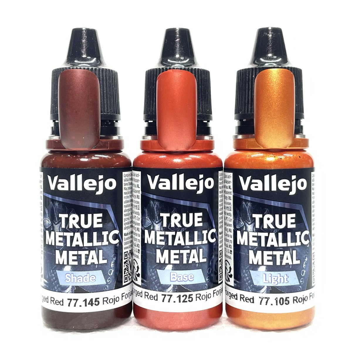 AkillerModeling's tweet photo. TRUE METALLIC METAL
新たに4色の塗装サンプル作りました😊

ラディアントイエロー
フォージドレッド
アメジストパープル
ウルトラマリンブルー

白サフしてBaseを塗装
Baseの上からLightを塗装(右)
Baseの上からShadeを塗装(左)

#ファレホ
#vallejocolors
#TRUEMETALLICMETAL
#ガンプラジオ https://t.co/owamhxOXPZ