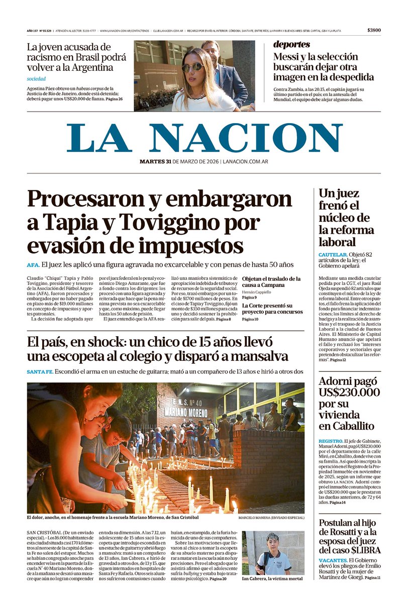 WalterVerst's tweet photo. #BuenDía y #BuenMartes para todos!!!
Te presentamos las portadas de los diarios del #Martes 31/03/2026 #31deMarzo #31MARZO #31M. #ChauMarzo.
#Clarin
#LaNación
#Página12 https://t.co/iiUYi2iq8a