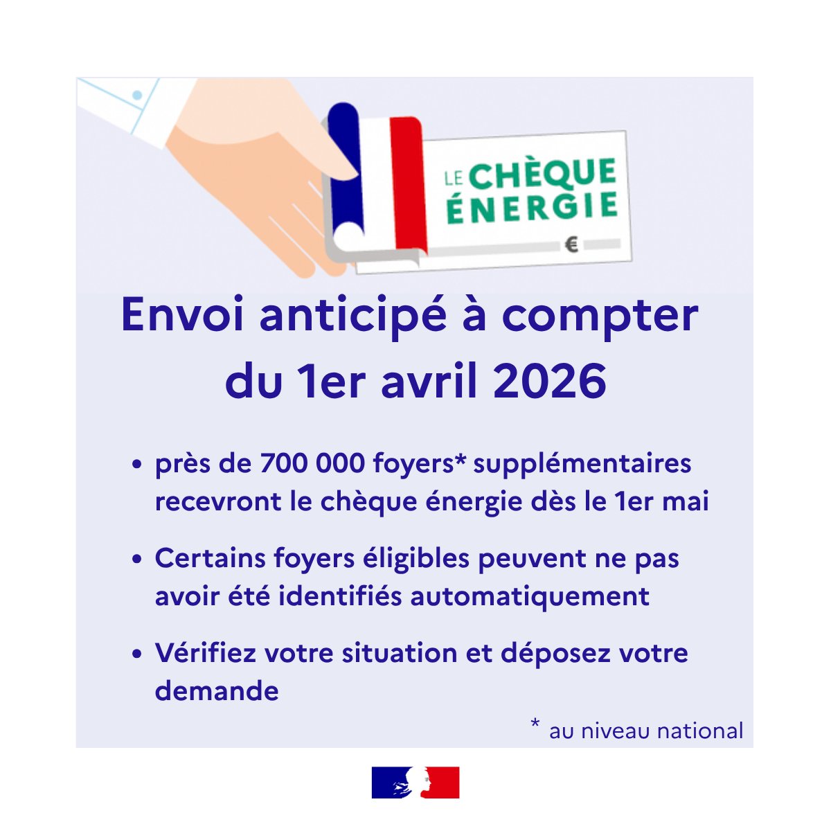 Image de Préfecture de la région Hauts-de-France et du Nord - #Solidarité #Énergie

𝐋𝐞 𝐜𝐡𝐞̀𝐪𝐮𝐞 𝐞́𝐧𝐞𝐫𝐠𝐢𝐞 𝟐𝟎𝟐𝟔 𝐞𝐧𝐯𝐨𝐲𝐞́ 𝐝𝐞̀𝐬 𝐥𝐞 𝟏𝐞𝐫 