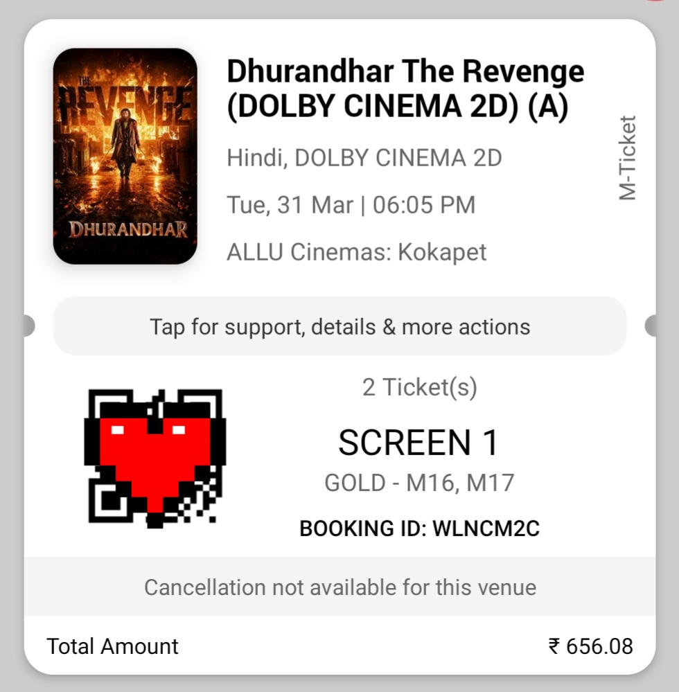 drdoomistheboss's tweet photo. #Dhurandhar2‌TheRevenge (Hindi) DOLBY Screen, Allu Cinemas, Hyderabad - 2 center seats available for 6pm show, today...

BMS Price...

#Dhurandhar2‌ https://t.co/g6BlnjFZC8