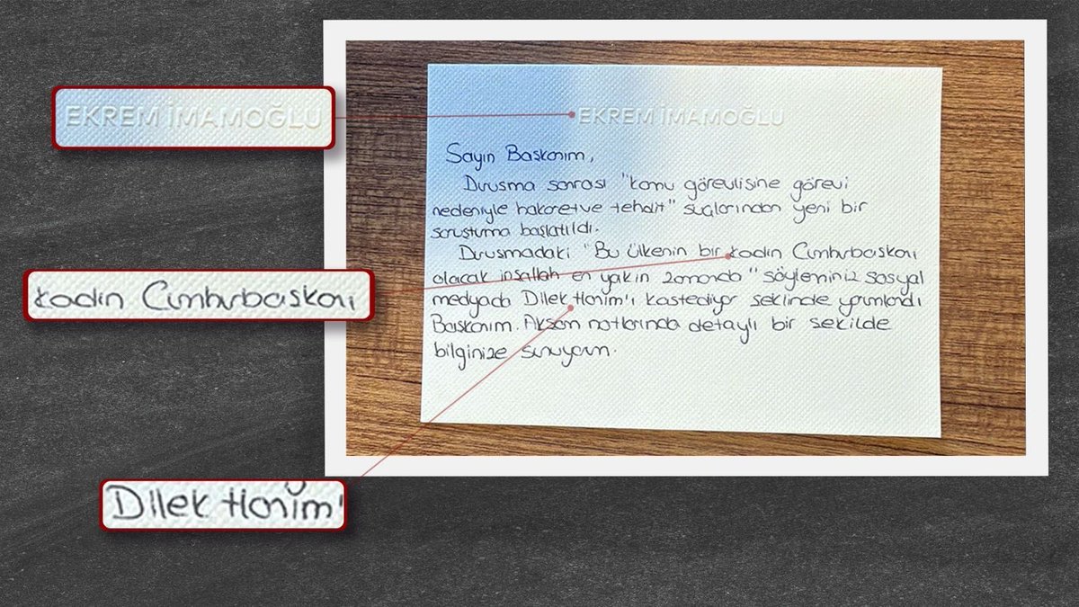 Ekrem İmamoğlu’nun kadın Cumhurbaşkanı olacak sözü (Dilek İmamoğlu aday olsun iması) CHP içinde rahatsızlık oluşturmuş.

Danışmanlarının İmamoğlu‘nu uyarmak için gönderdiği not medyaya düştü.

İmamoğlu Özgür Özel’i bu kadar takmayarak açıklamayı yapacak cesareti nereden buluyor?