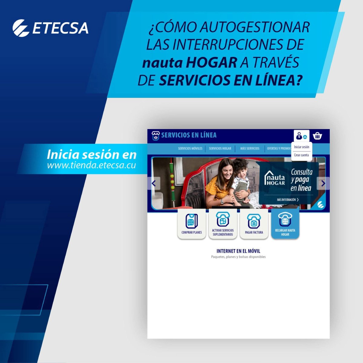 Problemas con #nautaHogar? Puedes reportarlo de manera rápida y segura en Servicios en Línea: tienda.etecsa.cu en la sección "Servicios Hogar" "nauta Hogar