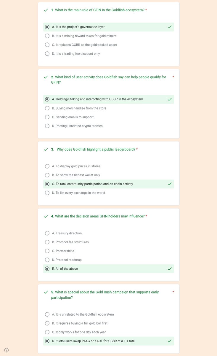 Goldfish Weekly Educational Quiz

✨ 30 points for all participants
➕ 10 bonus points for passed quiz 

Submit before APRIL 2ND, 2PM UTC 
docs.google.com/forms/d/e/1FAI…

Ans: AACED

Earn rewards from the $GFIN Airdrop Pool 🪂, plus exclusive Discord roles.