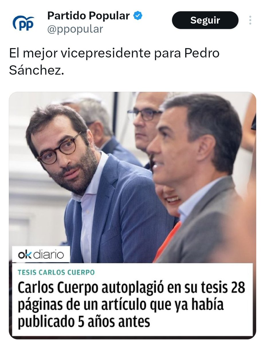 caminantes21's tweet photo. Ni Aznar, ni Rajoy, ni Casado ni Feijóo plagiaron su tesis. Porque no la hicieron. Por eso en el PP no pueden soportar que los dirigentes  del PSOE las tengan... https://t.co/bBGKJNKTOU