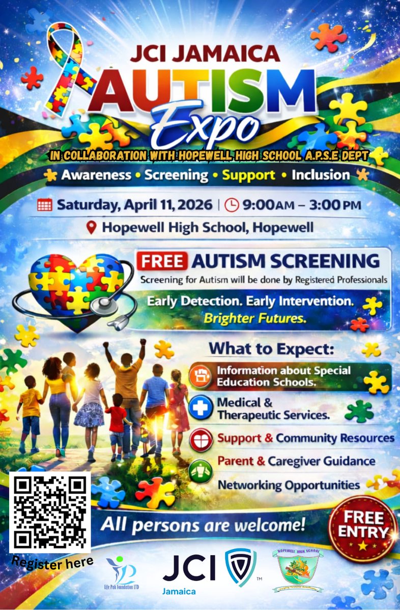 My organization, JCI Jamaica is putting on an upcoming Autism Expo at Hopewell High to address community gaps in screening of young children.

Pls RT and share 🙏🏾🧩 

We're still accepting volunteers, doctors volunteers, pamphlets and any monetary or in kind support 🙏🏾 #JCI