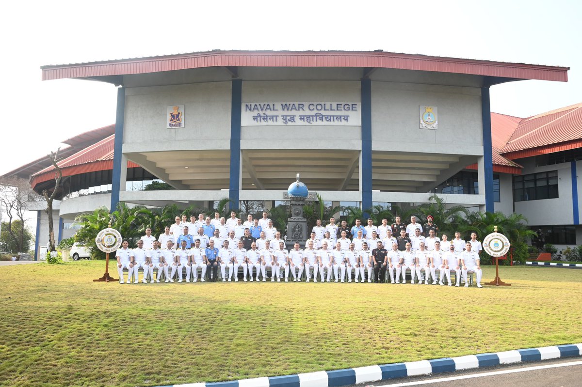 InNwc's tweet photo. VAdm Sameer Saxena, #FOCINC, @IN_HQSNC, reviewed the Core Issue Study presentations by Naval Higher Command Course participants at #InNwc today. The forum provided a robust platform for substantive deliberations on a range of issues of contemporary relevance in #maritimedomain.

The informed discussions and candid interactions generated several implementable recommendations aimed at enhancing multi-domain capabilities and operational efficiency of #IndianNavy.

#OutcomeOrientedResearch
#CapabilityDevelopment
#FutureReady