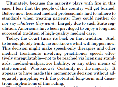 BrianneGorod's tweet image. Powerful words from J. Jackson in #SCOTUS conversion therapy case: "Before now, licensed medical professionals had to adhere to standards when treating patients...Today, the Court turns its back on that tradition. &amp;amp;, to be completely frank, no one knows what will happen now."