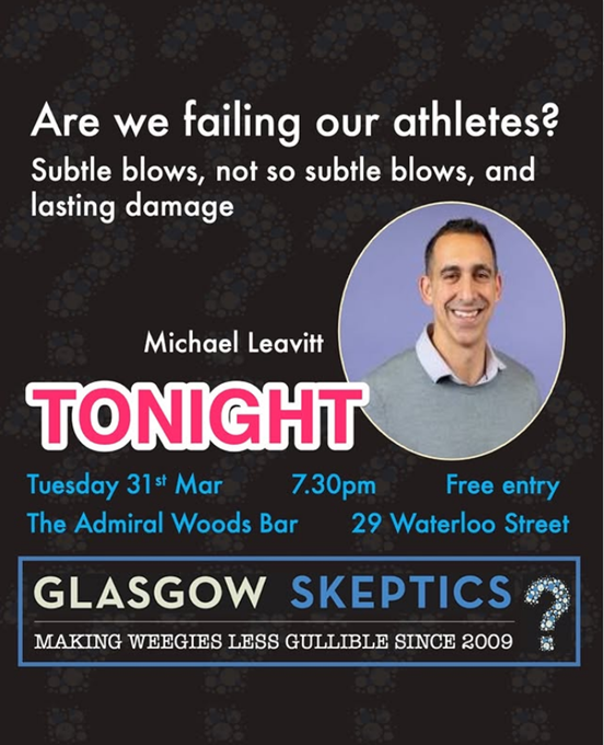 ENUphysio's tweet photo. Our very own Dr Michael Leavitt will be giving a research-focused talk tonight with @GlasgowSkeptics . https://t.co/FNB9mTqNL6