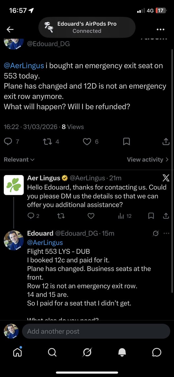 Edouard_DG's tweet photo. @AerLingus 
Can you please answer https://t.co/dLIOzRVqrz