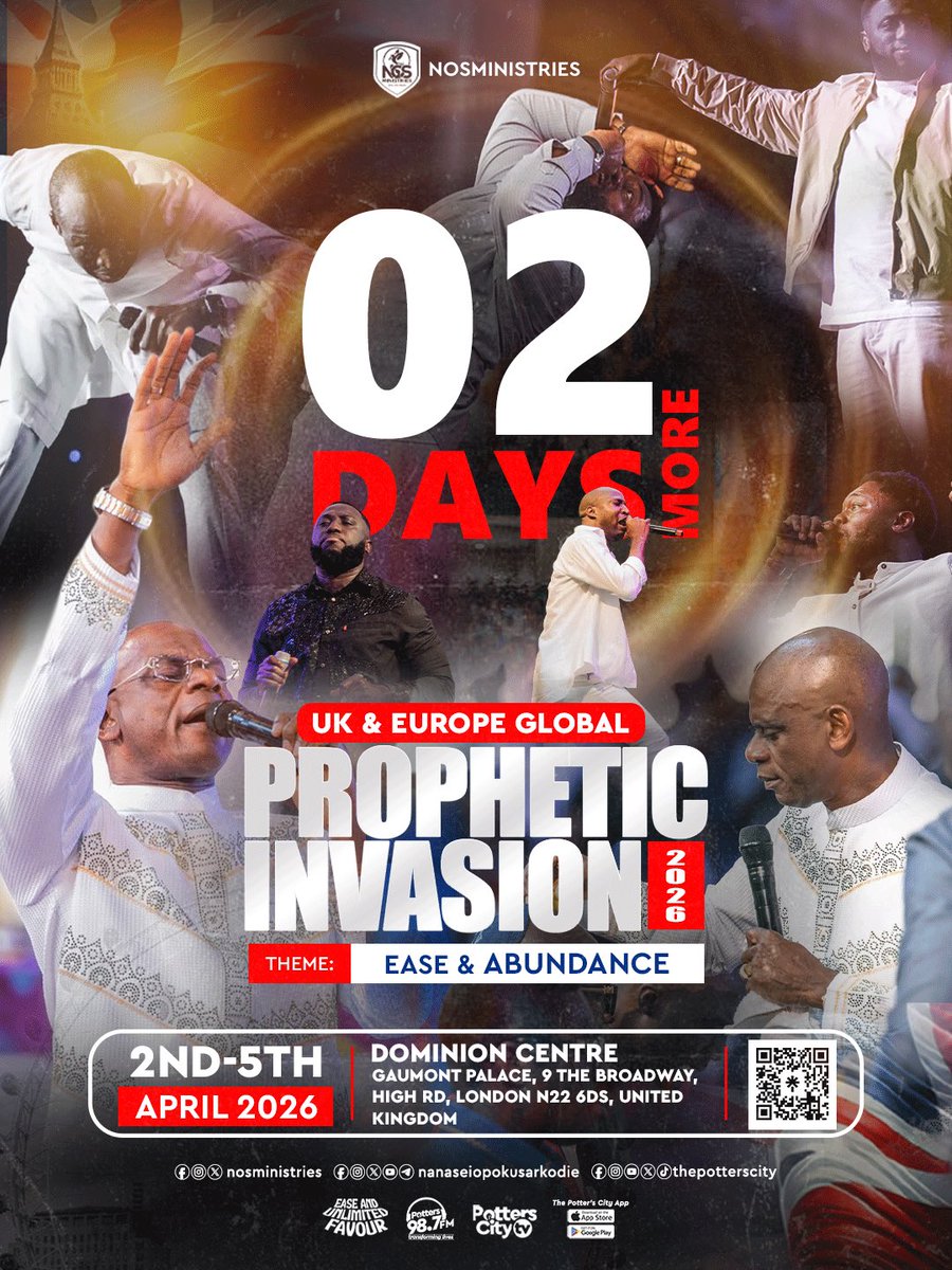 nosministries's tweet image. Only 2 DAYS LEFT 🇬🇧🔥
UK &amp;amp; Europe Global Prophetic Invasion is here!
Prepare for power, worship, and life-changing encounters 🙏

#PropheticInvasion #GodFirst #RevivalFire #UKRevival #SeasonOfEase