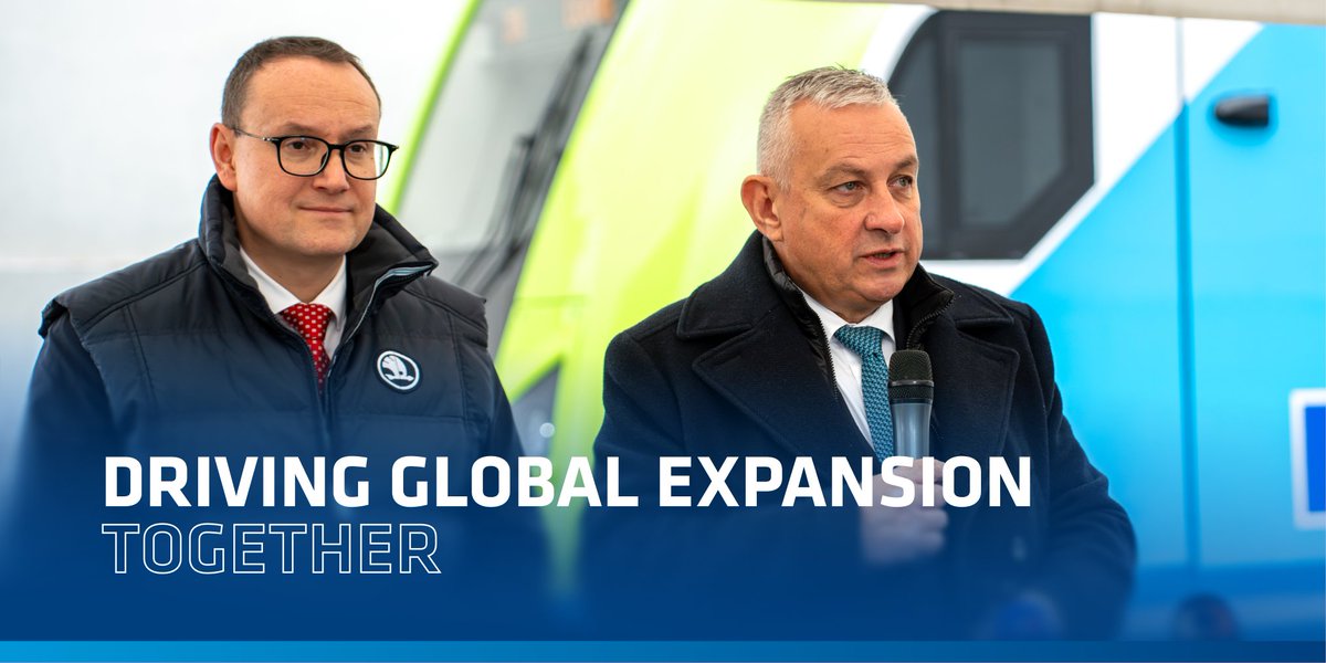 SkodaGroupEN's tweet photo. From Pilsen to the world! 🌍🚆 This week, we welcomed EU Commissioner @JozefSikela. Together with our CEO @_Petr_Novotny, they discussed export support through the EU Global Gateway. We are proudly strengthening the position of modern European industry. 🤝 https://t.co/Aboh7LFgfb