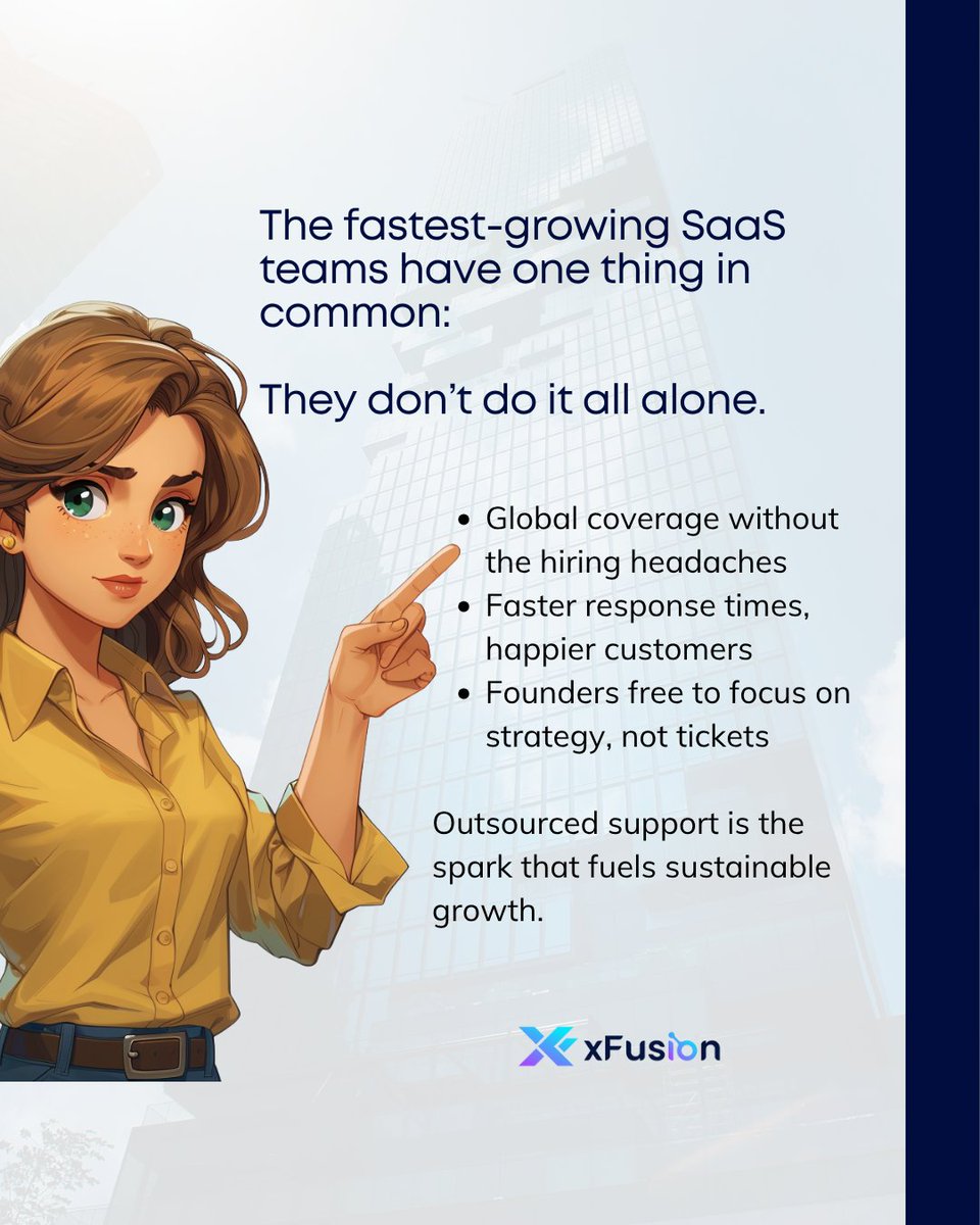 xFusionCS's tweet photo. The fastest-growing SaaS companies don’t try to do it all alone.

They know support isn’t just about answering tickets—it’s about speed, loyalty, and creating space for founders to focus on growth.

That’s why outsourced support isn’t a shortcut.
It’s the catalyst that fuels sustainable success.

Because when customers are happier and founders are free to build, everyone wins.

#SaaSFounders #CustomerSupport #CustomerExperience #SupportThatScales #CustomerSuccess #SaaSGrowth #CXStrategy #SupportWins