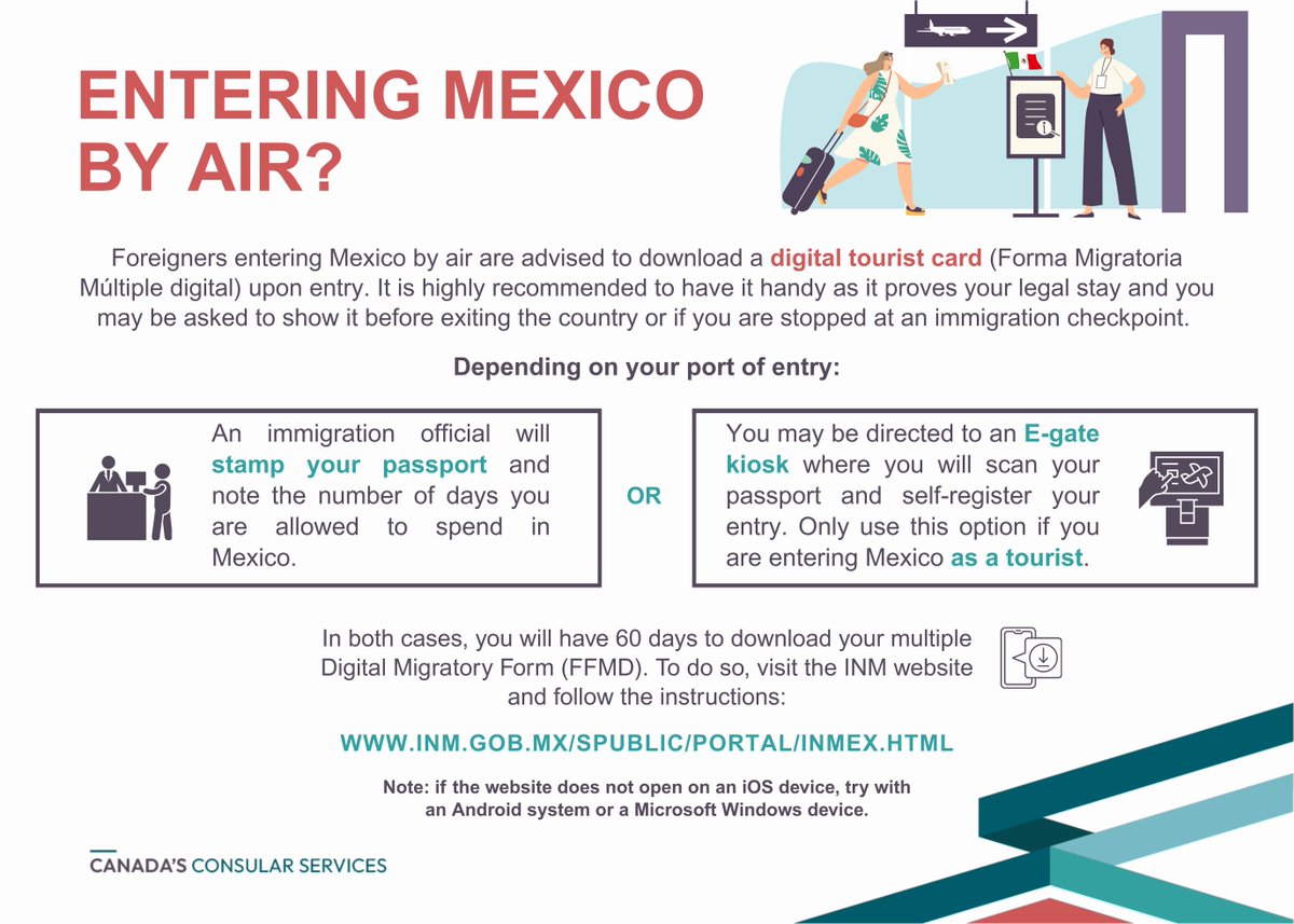 CanEmbMexico's tweet image. Canadians, are you heading to Mexico by air? 🛬🛂🏖️

Check out our infographic below for tips on how to make your arrival a breeze, and share it with your fellow travelers! 

For more information ➡ ow.ly/iWO450XBrgH
#TravelSmart #Mexico