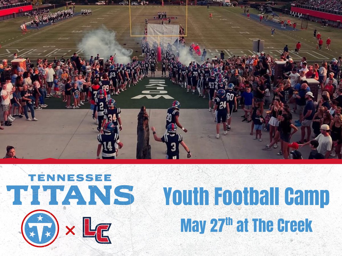 LCWolvesFball's tweet photo. Start your summer by joining the Tennessee Titans and the Liberty Creek Wolves here at The Creek on May 27th for the Titans Youth Football Camp! 
Sign up today >> https://t.co/AdTT86TL8H https://t.co/aptGhCAPF7