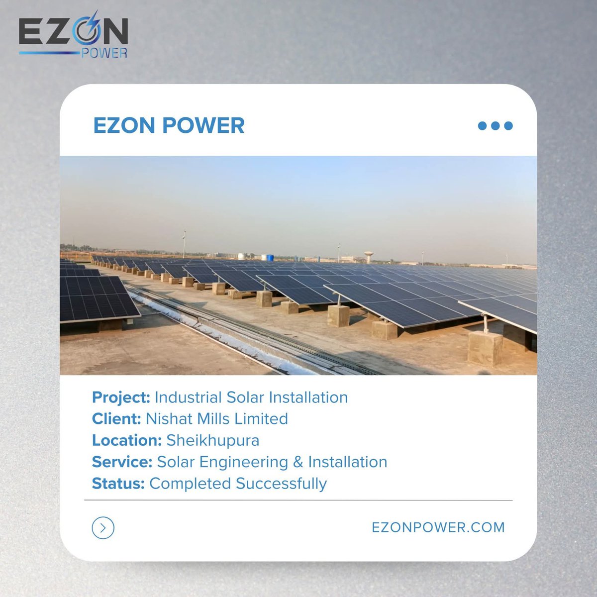 intelligent_pk's tweet photo. successfully completed solar installation project for Nishat Mills SKP. helping move industrial operations towards cleaner and more sustainable energy.
#NML #NishatMills
#SolarEnergy #IndustrialSolar #RenewableEnergy #CleanEnergy https://t.co/aqJm46Olyl