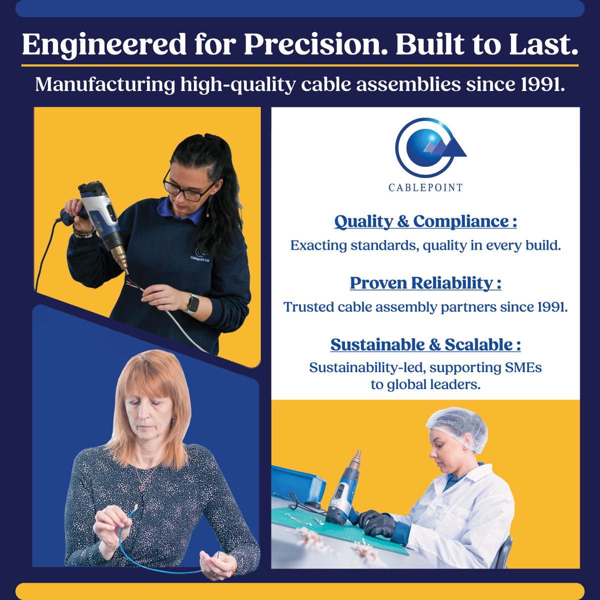 Quality. Reliability. Sustainability.   For 30+ years, Cablepoint has delivered precision cable assemblies, wiring looms and box‑build solutions for industries such as medical, pharma, EV, aerospace, defence and industrial automation.
#Cablepoint #CableAssemblies #WiringLooms