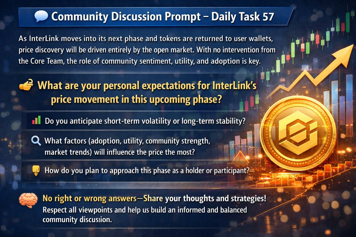 6d7c0c346184418's tweet photo. 💬 Daily Task 57

InterLink enters a new phase—price is now 100% market-driven 📊

👉 Your take?
Volatility or stability?
What will drive price?
Your strategy?

🧠 Drop your thoughts—no right or wrong!

#InterLink 
#ITLG
#ITL https://t.co/1G6XSkAKQU