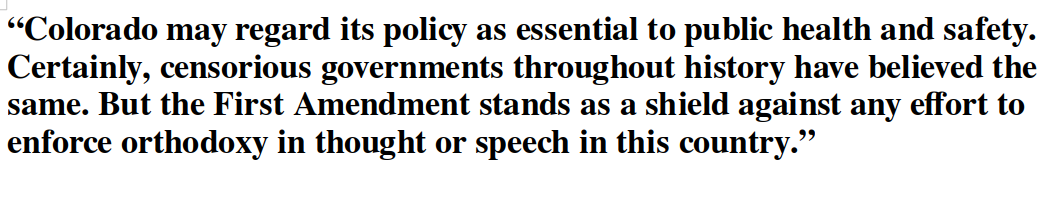tinkertom2021's tweet image. Colorado adopted a law prohibiting licensed counselors from engaging in “conversion therapy” with minors. 
Once again Colorado's radical leftists has lost their case at the Supreme Court level. 
How much did this cost the tax payers of Colorado ?
supremecourt.gov/opinions/25pdf…