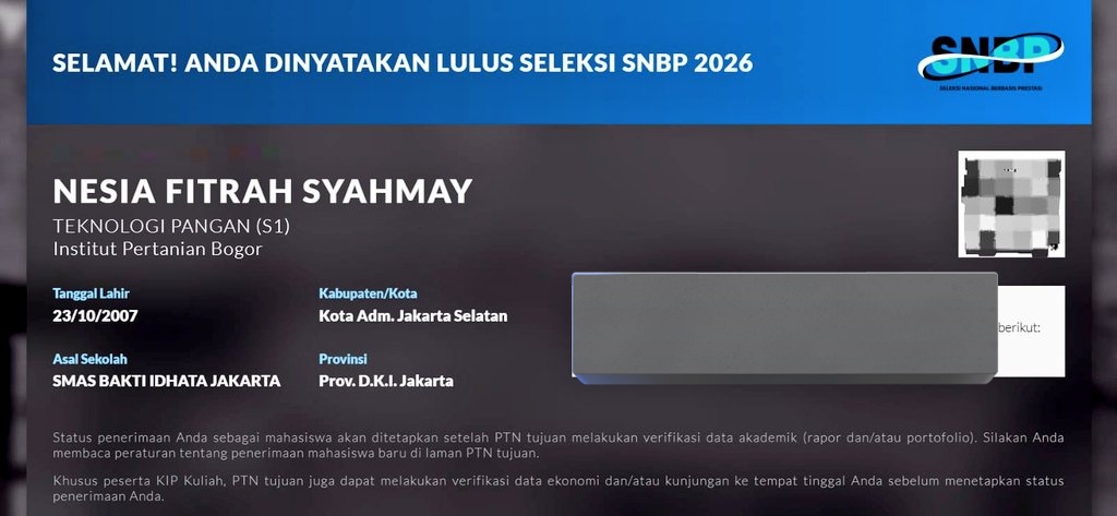 nesia'26 lolos snbp pilihan 1 2026👷🏻‍♀️💙 tweet media