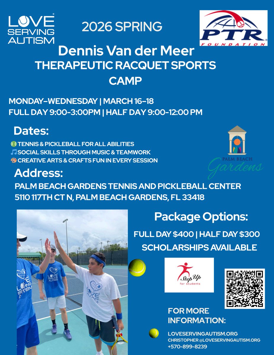 We are expanding tennis opportunities for the adaptive community through our partnership with the outstanding Love Serving Autism organization. All year-round LSA camps will be named Dennis Van der Meer Therapeutic Racquet Sports Camps. Thank you, LSA, for an amazing partnership!