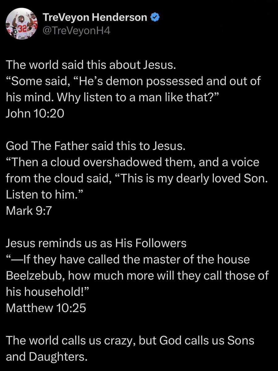 MLFootball's tweet image. 🚨JUST IN: #Patriots star running back TreVeyon Henderson discontinued to post supporting Jaden Ivey after he was released due to his anti-LGBTQ comments.

Henderson has posted Bible verses:

“Hell is a real place… where there is torment and pain… weeping and gnashing of teeth”