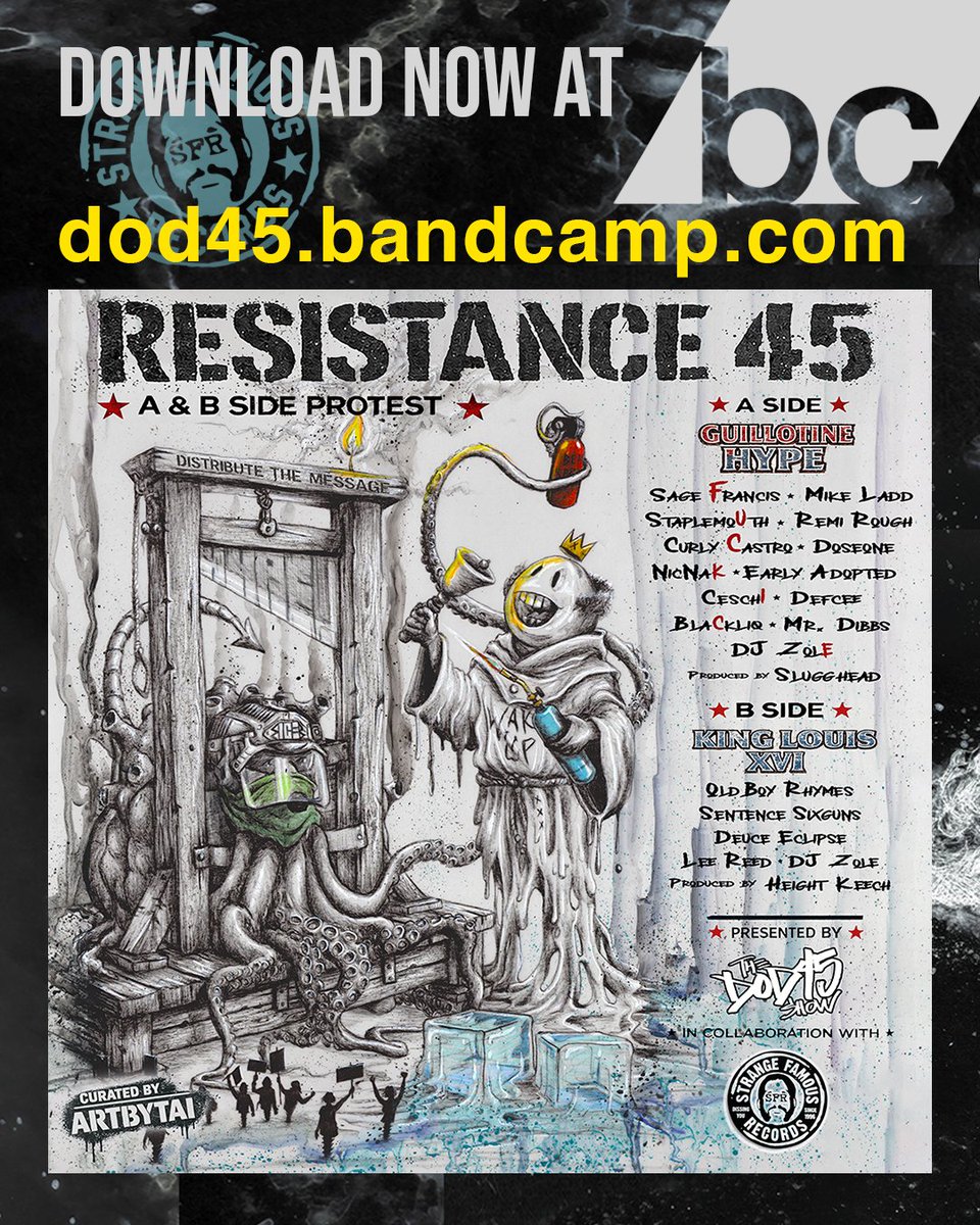 SFRupdates's tweet photo. 💣 NEW @ https://t.co/H6Rx6LdtNg: a fundraiser/protest song(s) from @DOD45Show!

@SageFrancis. @MrDibbs. @doseone. @Ceschi. @EarlyAdopted. @BlackLiq. @DJZole. @OldBoySFR. @SentenceSixguns &amp; MANY more.

All 💰 raised on BC goes to @ImmDefense

Please share if you care. 👊💥💛 https://t.co/ROMvwwGnKz