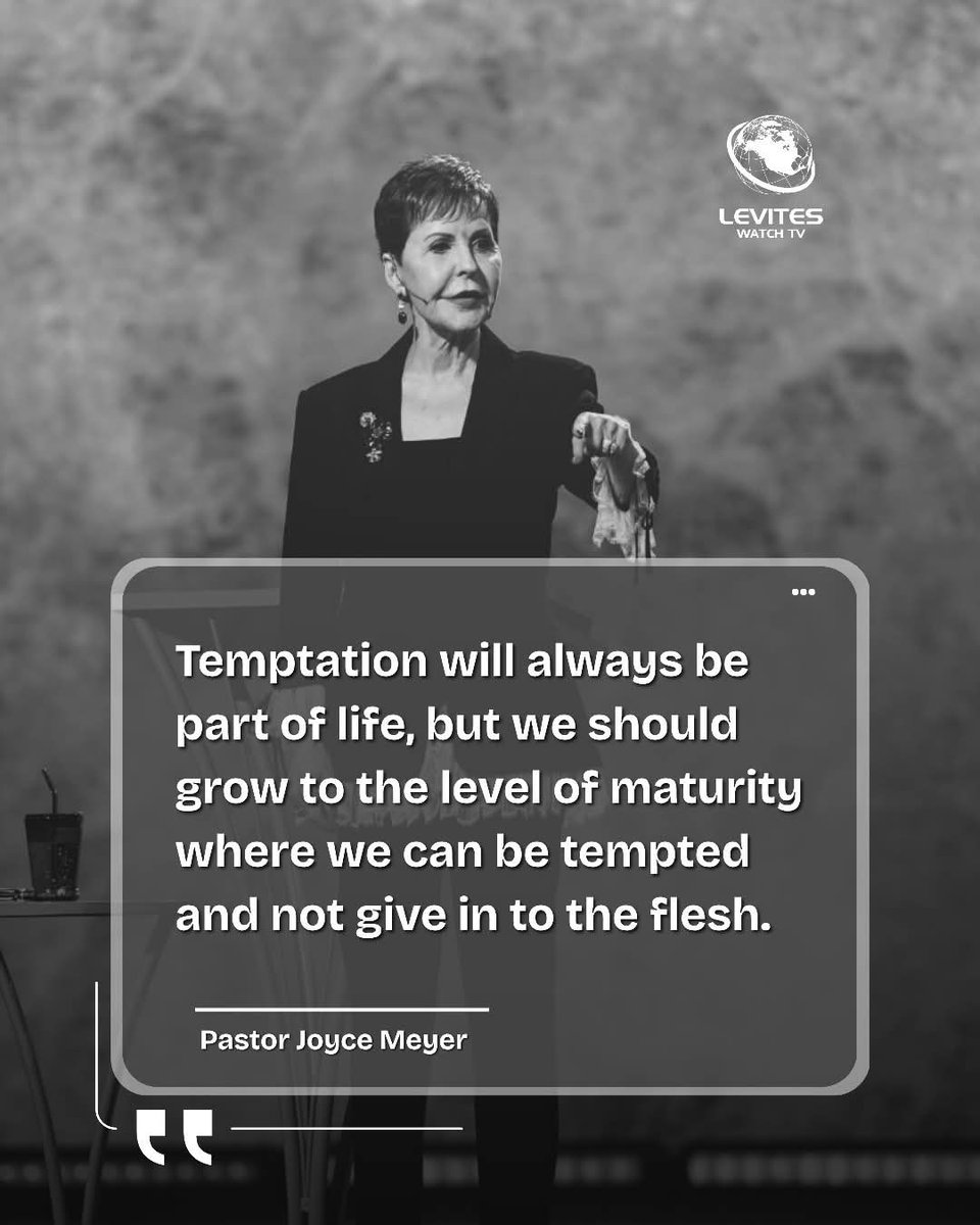 TevinMacharia's tweet photo. “Temptation will always be part of life, but we should grow to the level of maturity where we can be tempted and not give in to the flesh.”
- Pastor Joyce Meyer

#joycemeyer https://t.co/FEpMVEdPhb
