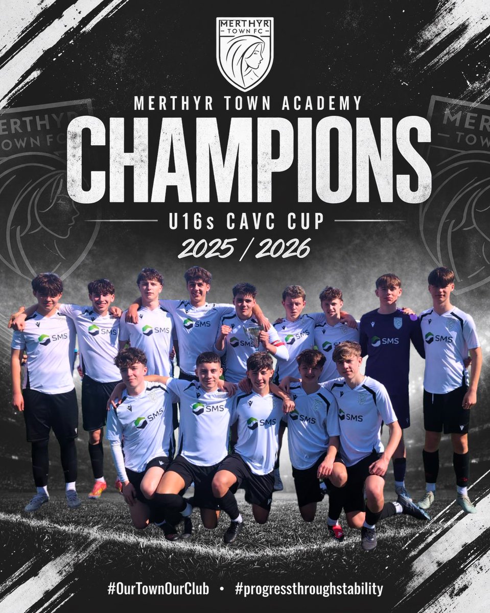 merthyr_academy's tweet photo. CHAMPIONS 🏆
A huge congratulations to our combined U15/U16 squad who have been crowned U16s CAVC Cup Champions 2025/2026
Full credit to players and everyone involved behind the scenes.
Proud as always.
@MerthyrTownFC
#OurTownOurClub
#progressthroughstability https://t.co/fHphKyCUFh