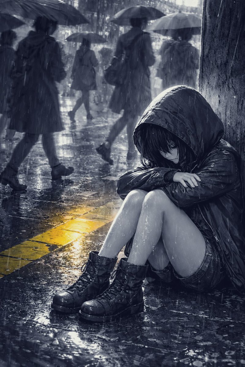 asamisoai's tweet photo. 今日は私の住んでる地域では雨でした。
基本的に雨は好きです。雨というか、雨の街の質感？がすき。
台風や酷い豪雨を除く！w

#AIart
#AIイラスト https://t.co/tCi5JHBefw