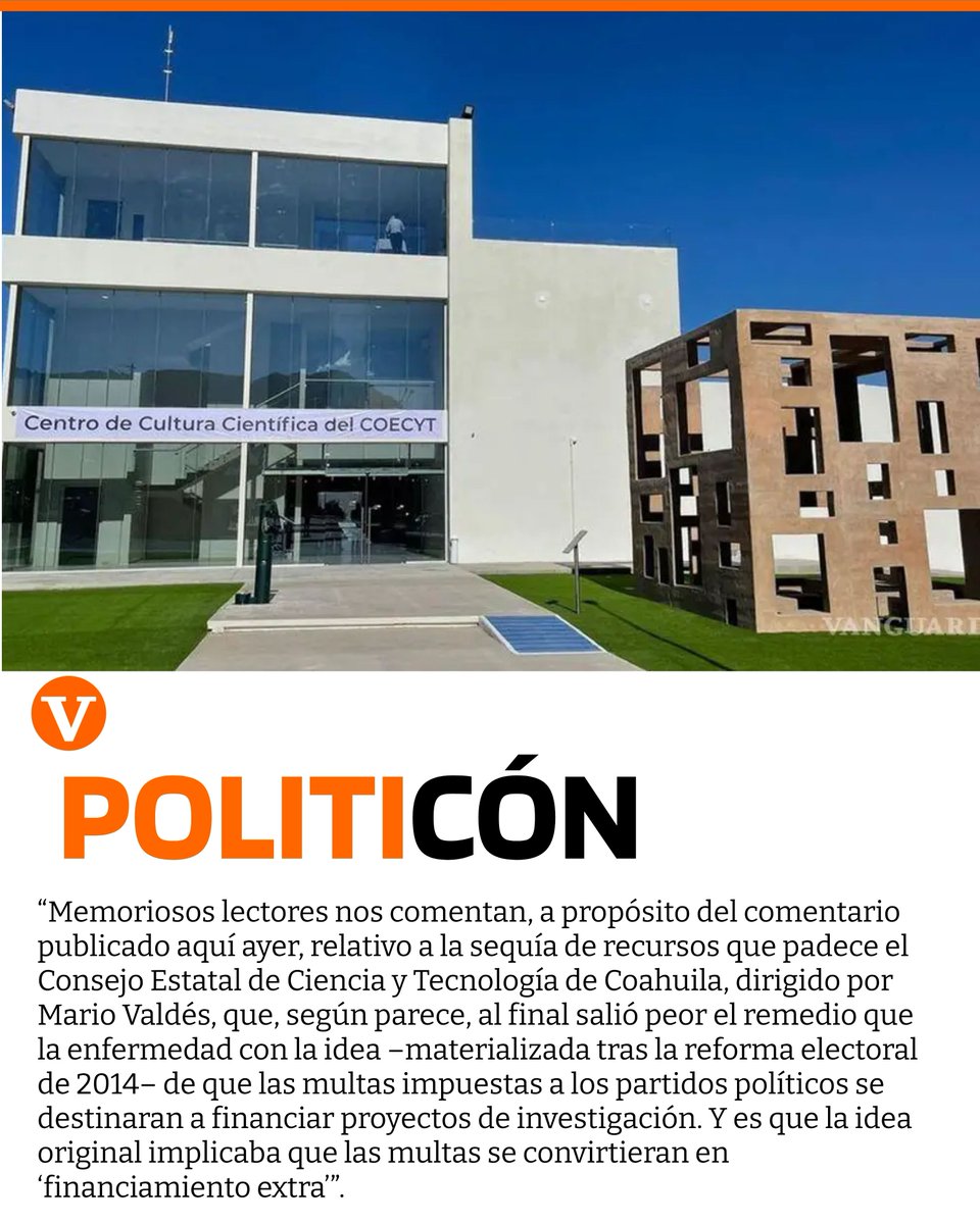 “Coecyt-Coahuila y la trampa de las multas partidistas”: Hoy les hablo sobre el tema en los primeros dos puntos de mi columna.

🔗 Conoced más detalles aquí. 👉 bit.ly/4taZ7Wc