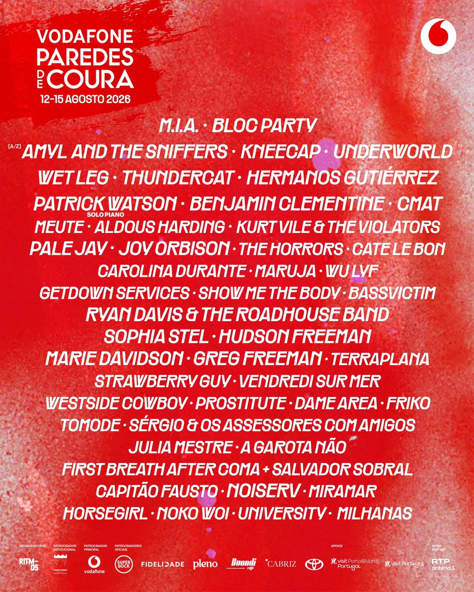 BlocParty's tweet photo. Very excited to be returning to Portugal for Paredes de Coura Festival on 14 August. Tickets are on sale now - see you there 🇵🇹

🔗 https://t.co/S859IM39TF https://t.co/QVFZkC4nVK