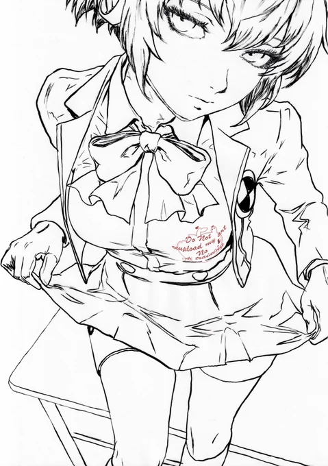 不敵なアイギス。筆ペン画&線画無し版 #Persona3