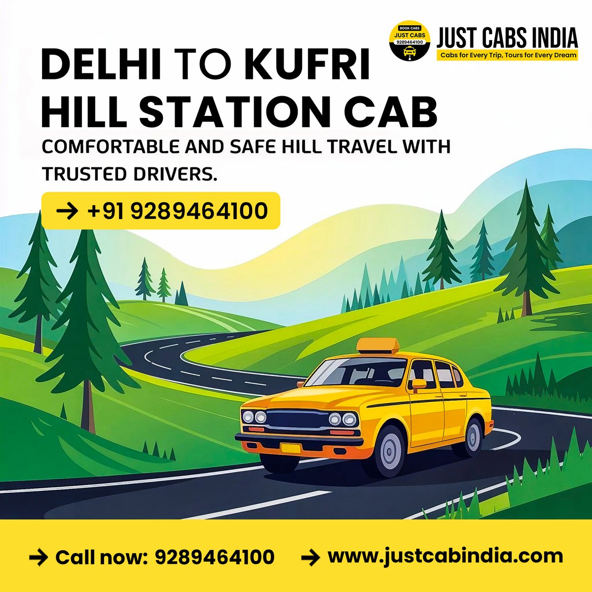 JustCabsIndia's tweet photo. Delhi to Kufri Hill Station Cab

Planning a trip to Kufri? Book your cab with Just Cabs India for a safe and comfortable ride from Delhi.
Enjoy doorstep pickup, clean cabs, and experienced drivers for smooth hill travel.

📞 Call now to book your cab: 92894 64100

#JustCabsIndia https://t.co/nYiECvFREx