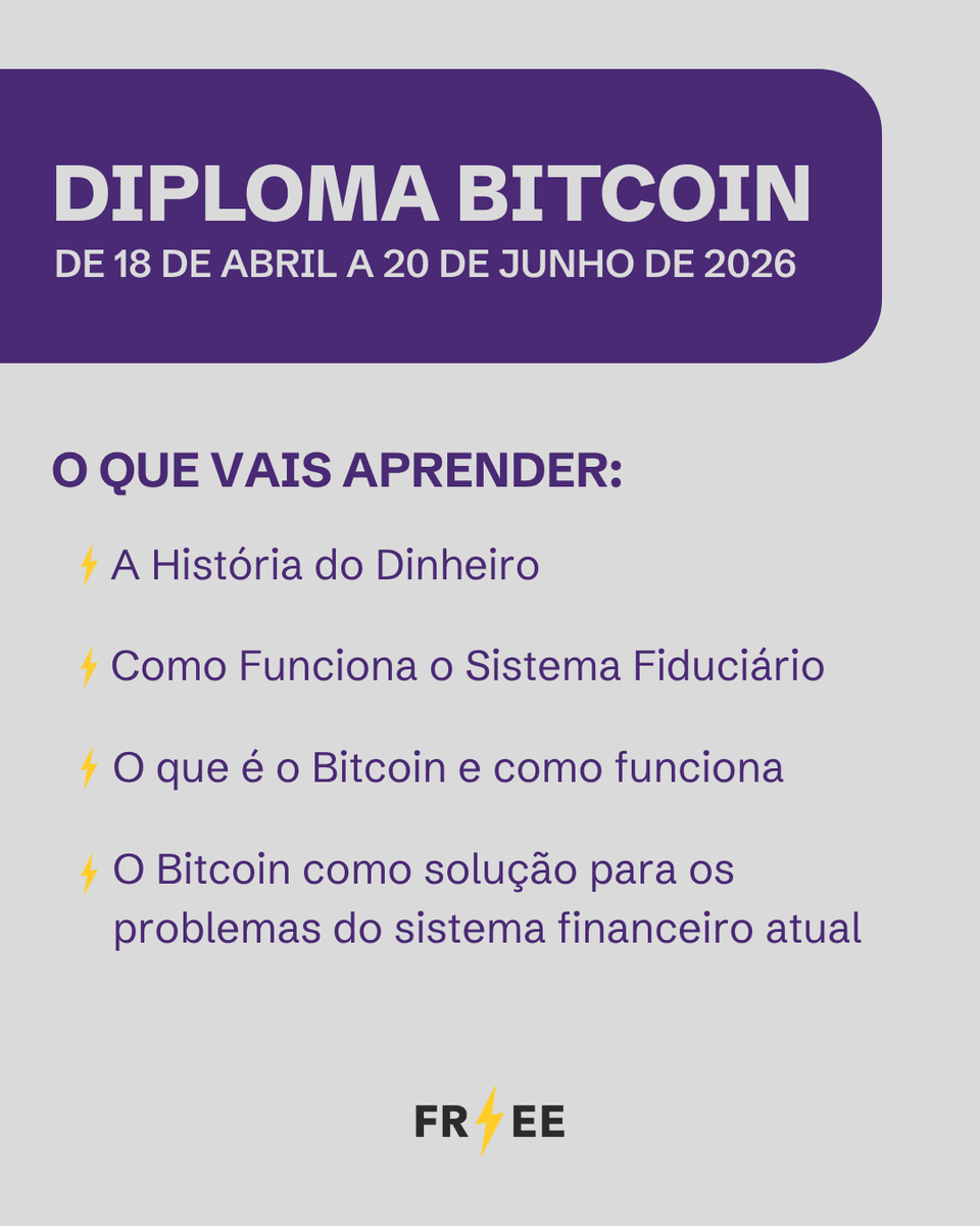 FREEMadeiraOrg's tweet photo. Diploma Bitcoin em Português 🇵🇹

De volta, uma nova edição adaptada do curso já reconhecido internacionalmente, desenvolvido pela @MyFirstBitcoin_ , agora novamente em português.

📅 18 de abril a 20 de junho de 2026
⏳ Inscrições até 16 de abril
🌐 100% online
💰 21€ (valor simbólico, devolvido em desconto)

Inclui:
• 10 aulas teóricas pré-gravadas
• 10 aulas práticas em direto (sábados às 10h)
• Certificado final

Vais aprender:
• A história do dinheiro
• O sistema fiduciário
• O que é o Bitcoin e como funciona
• Bitcoin como alternativa ao sistema atual

Uma base clara e estruturada para entender o dinheiro e o papel do Bitcoin no mundo de hoje.

Garante o teu lugar.
🔗 https://t.co/tHFnwki6XW