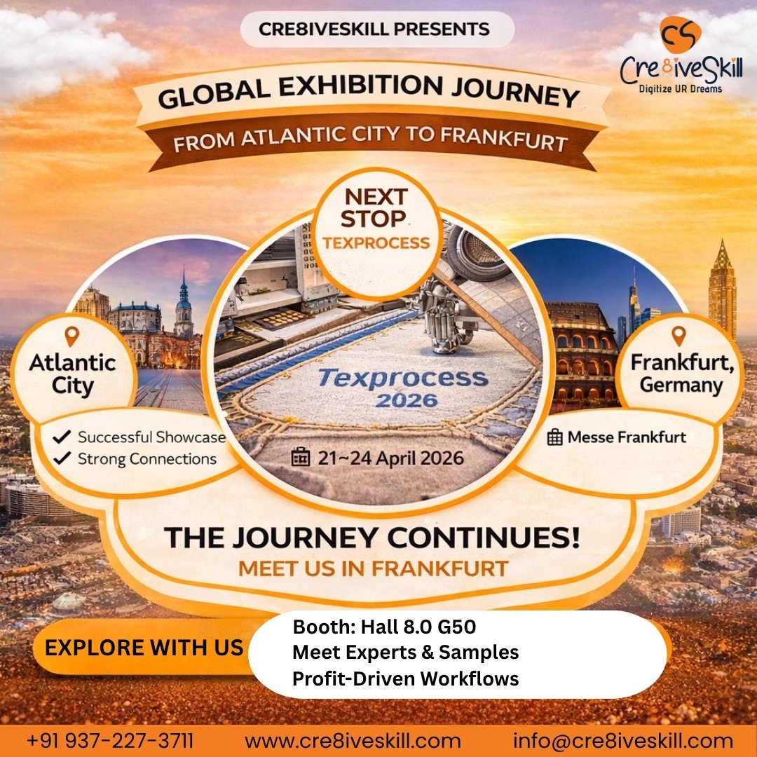 Cre8iveSkill's tweet photo. The Show Season Continues — See Us in Frankfurt!
Texprocess 2026, Frankfurt, Germany. We’ll be at Hall 8.0, Stand G50, showcasing creative solutions built for real production needs. 
https://t.co/xftLuxjOg7
#texprocess2026 #frankfurtgermany #textileindustry #appareldecoration https://t.co/iFEyM82N70